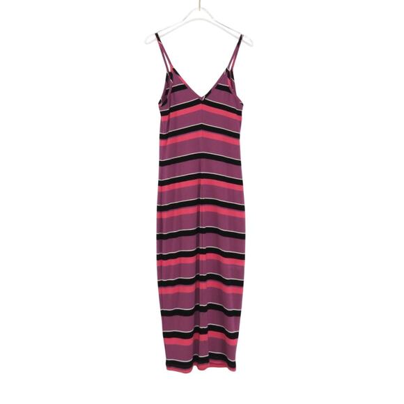 Y2k Express Pink & Purple Striped Ribbed Knit Cami Dress Retro Casual Midi Small - Picture 4 of 7